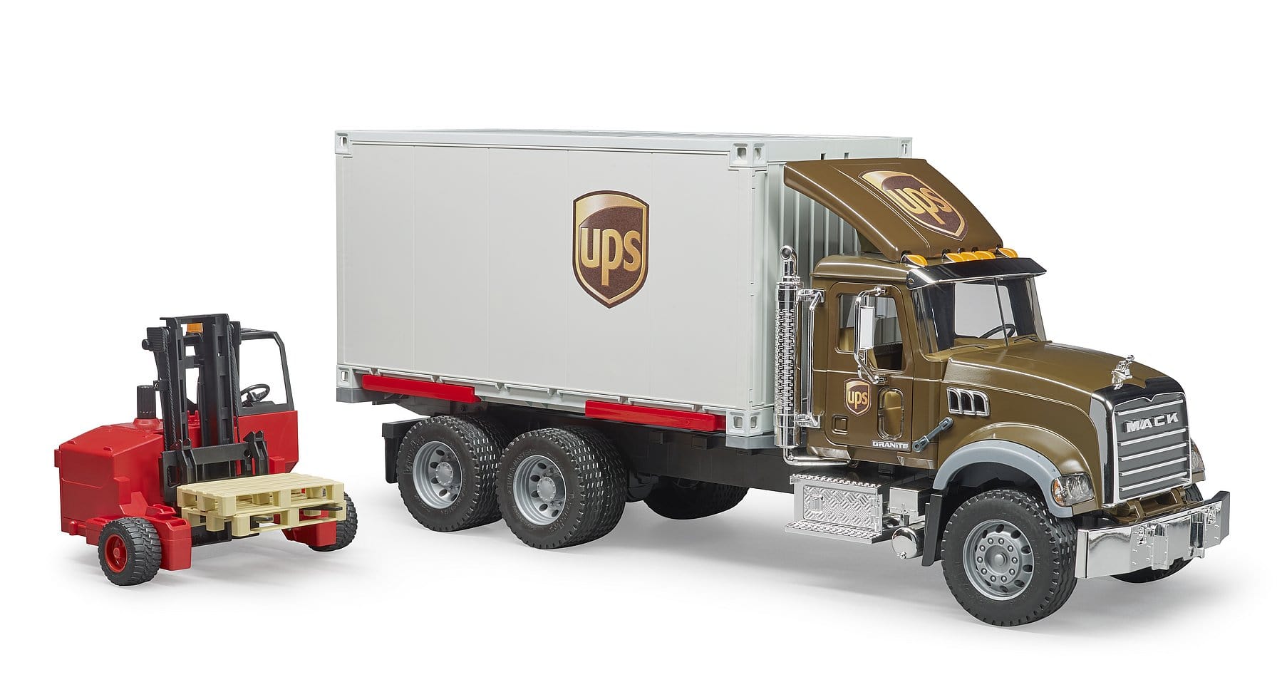 Bruder MACK Granite UPS Freight Truck with Forklift