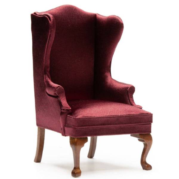 Burgundy Dollhouse Miniature Wingback Chair