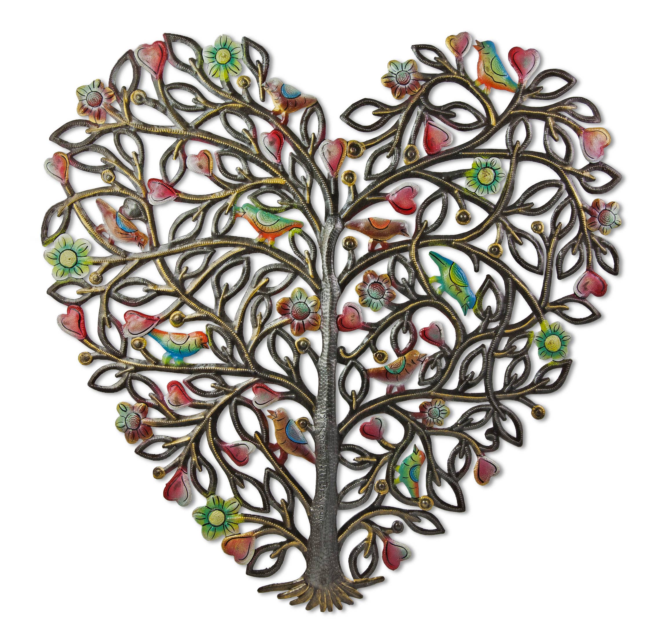 Painted "Heart Tree of Life" Metal Wall Art