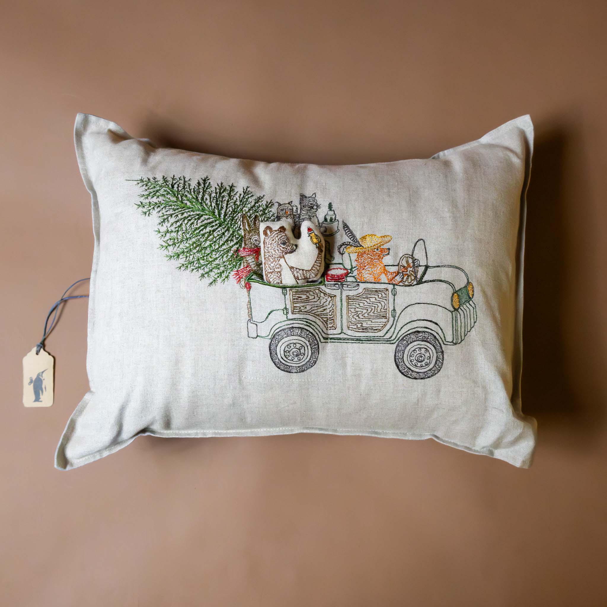 Embroidered Pocket Pillow | Woodland Jeep
