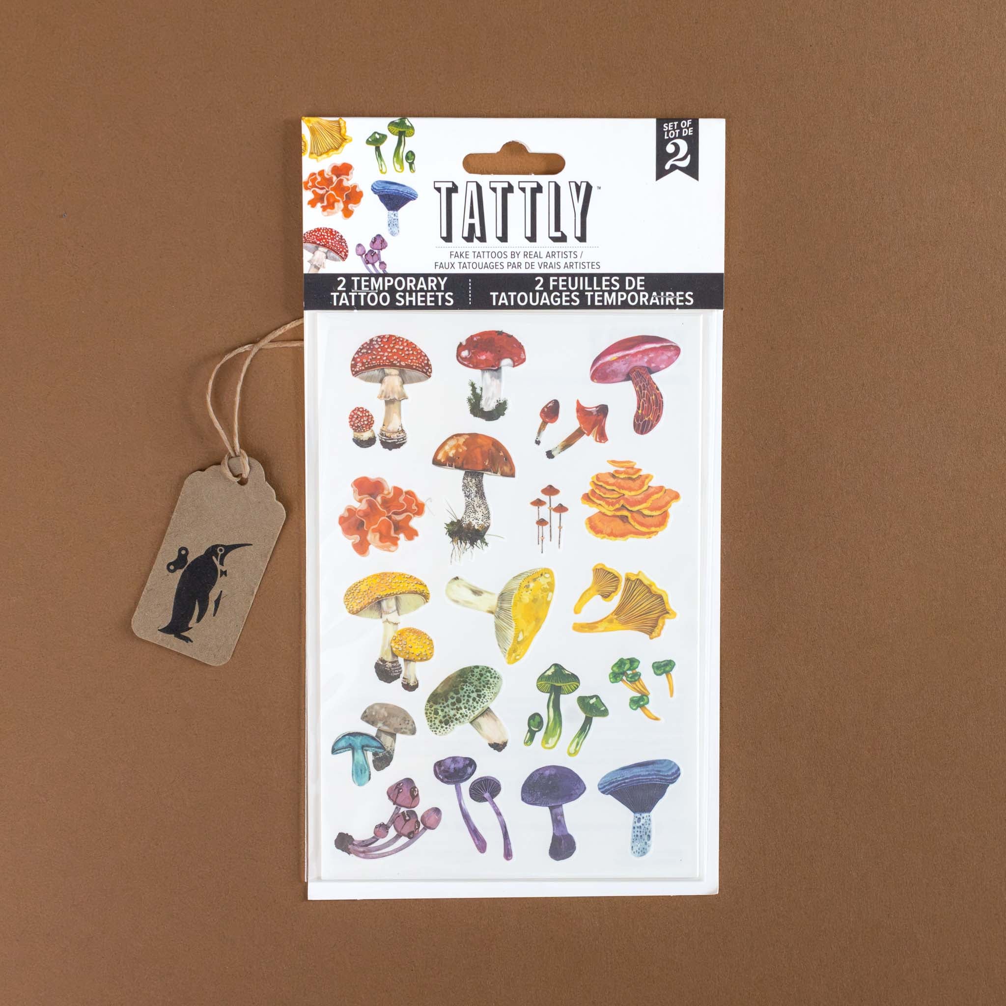 Colorful Mushrooms Temporary Tattoo Sheet