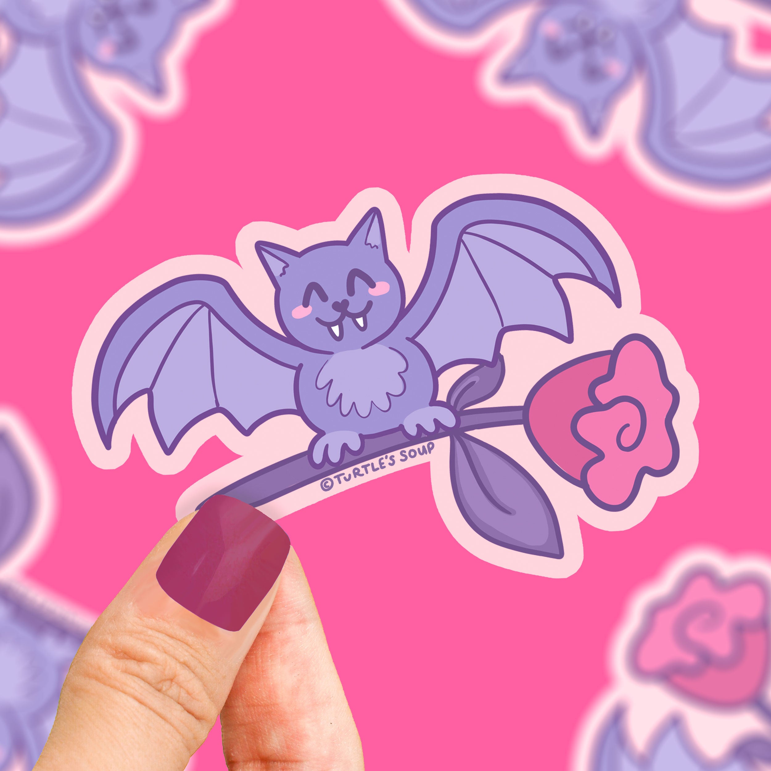 Bat Carrying Rose Vinyl Sticker