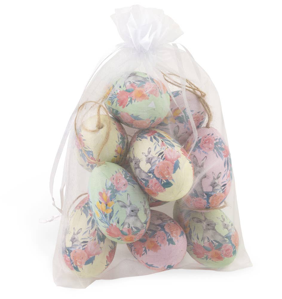 Floral Bunnies Bagged Paper Eggs Easter Accents