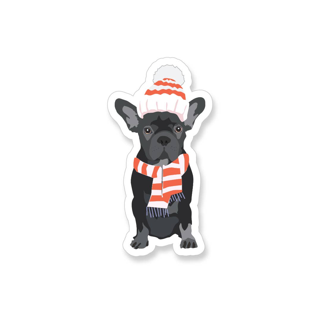 Winter French  Bulldog Vinyl Sticker