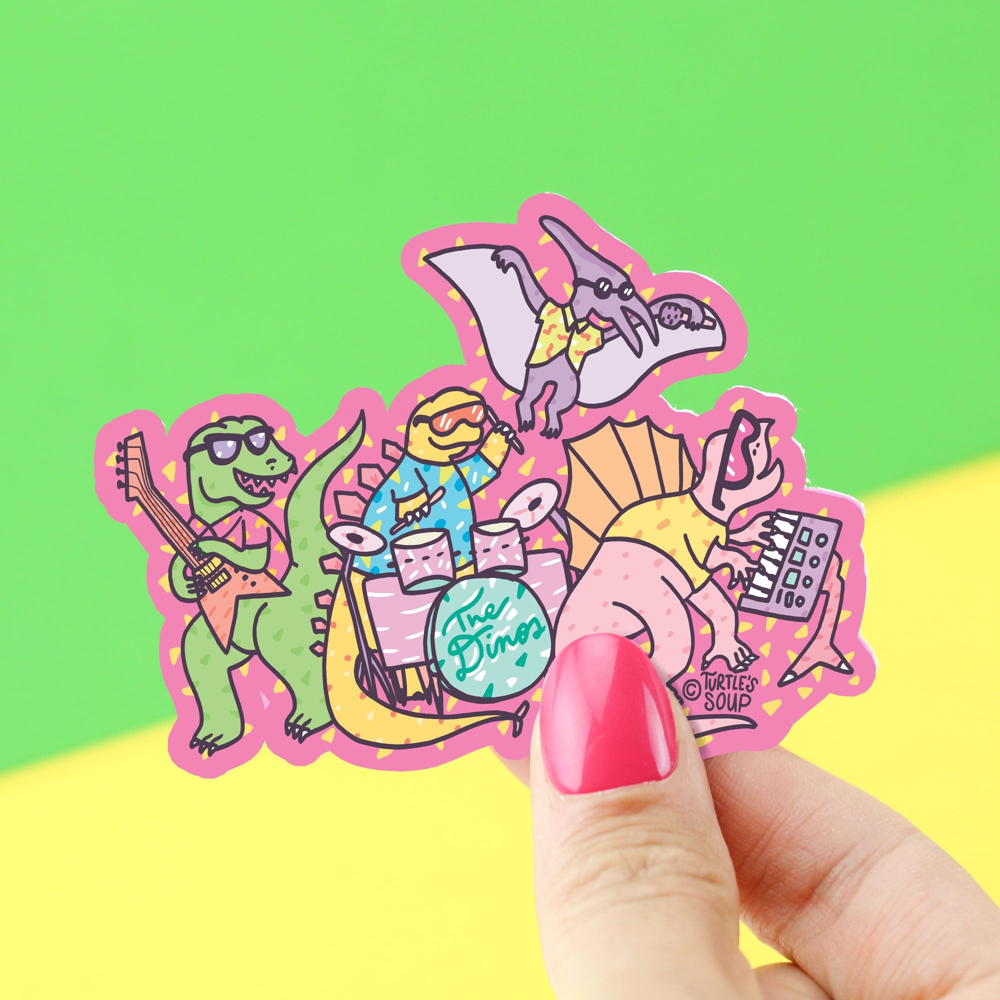 The Dinos Rock Band Dinosaur Vinyl Sticker