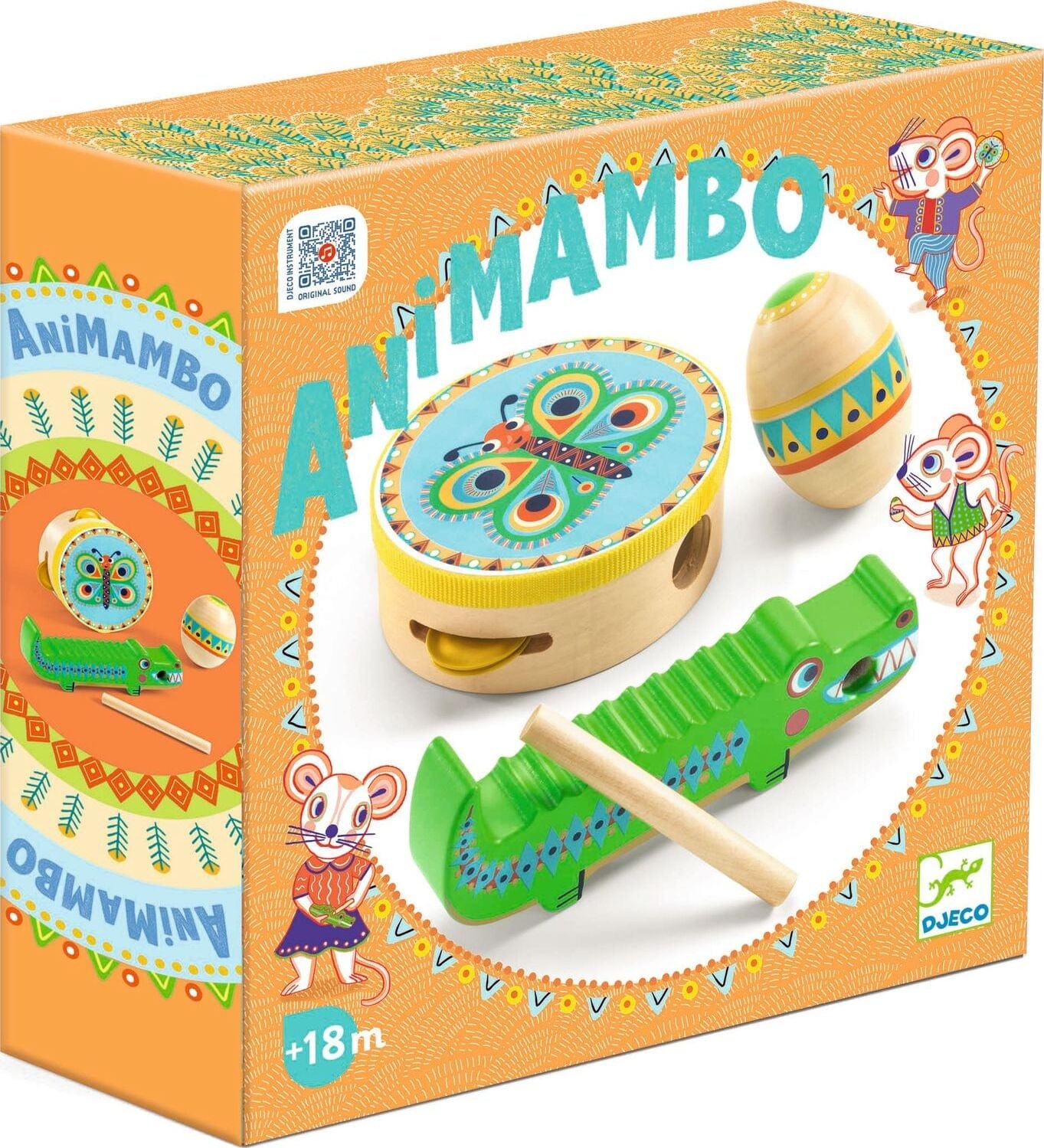 Djeco Animambo Tambourine, Maracas, Guiro Instrument Set