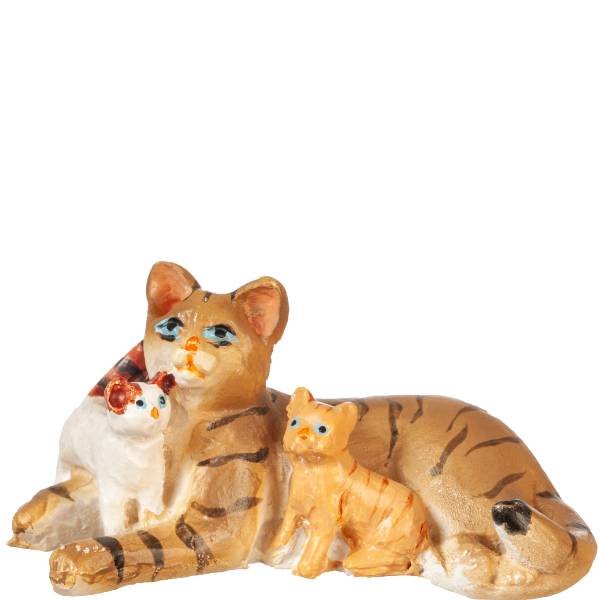 Dollhouse Miniature Tabby Cat with Kittens