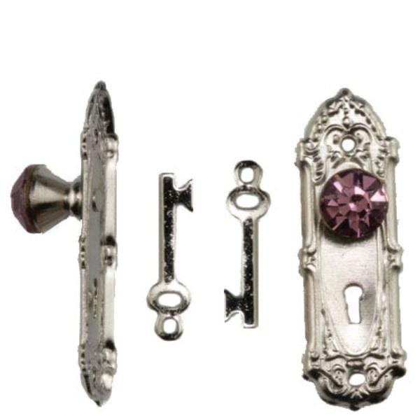 Dollhouse Miniature Door Knobs with Purple Knobs & Keys