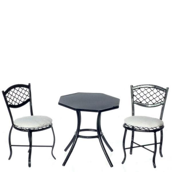 3-Piece Black & White Dollhouse Miniature Patio Set