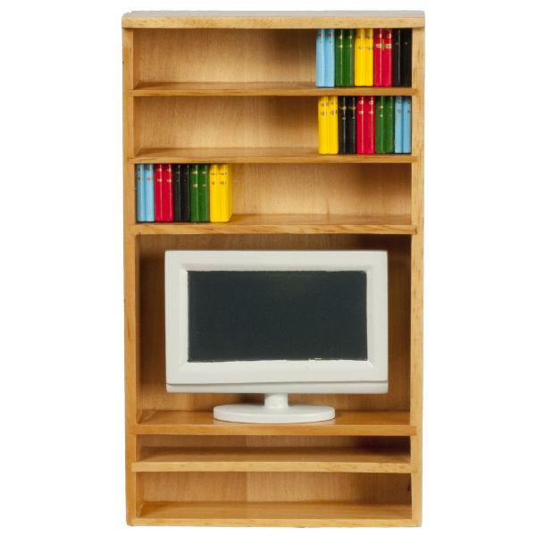 Dollhouse Miniature Bookshelf with TV & Books