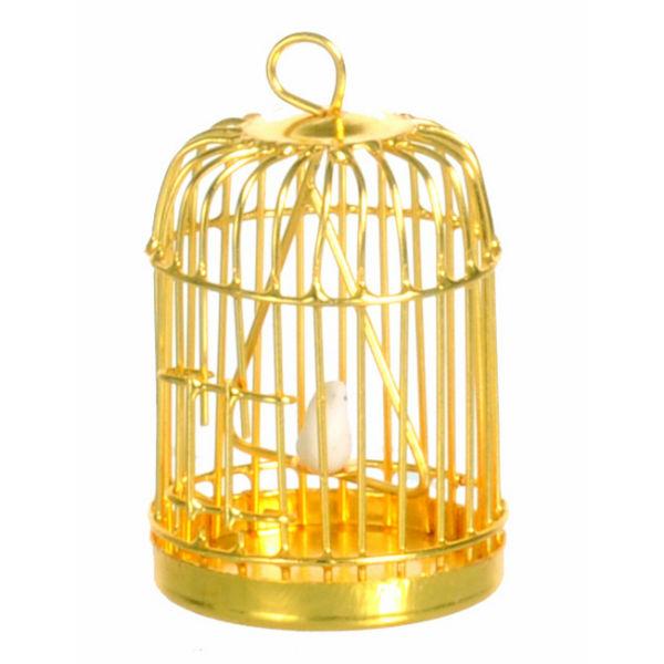 Brass Dollhouse Miniature Birdcage with Bird