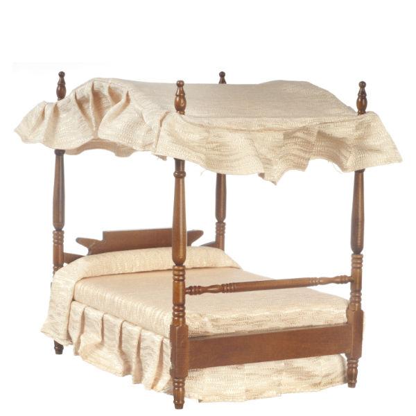 Walnut Dollhouse Miniature Canopy Bed