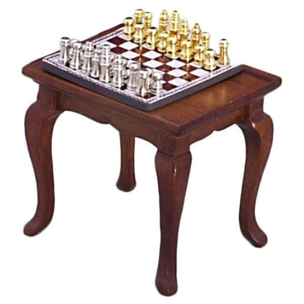 Dollhouse Miniature Table with Chess Set