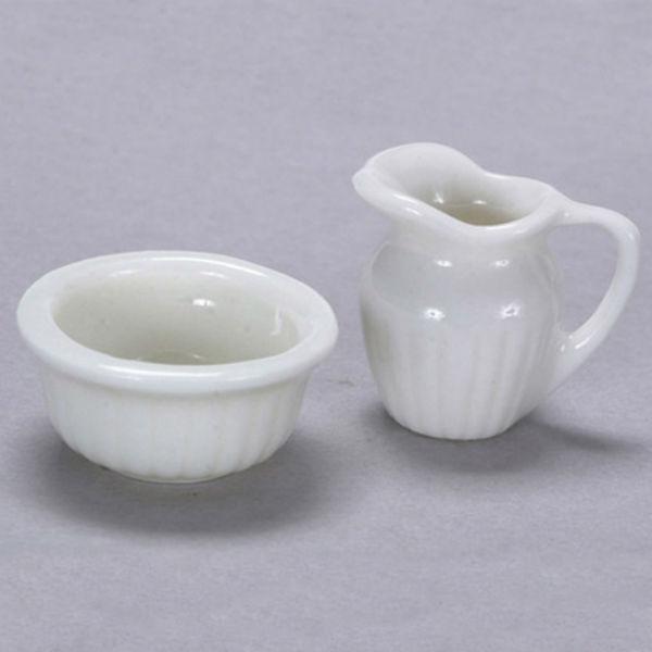 White Dollhouse Miniature Pitcher & Bowl