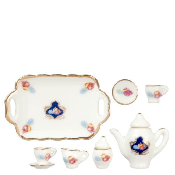 10-Piece Blue Delft Dollhouse Miniature Tea Set