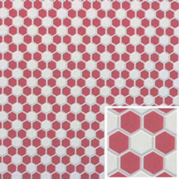 Red & White Hexagon Dollhouse Tile Sheet