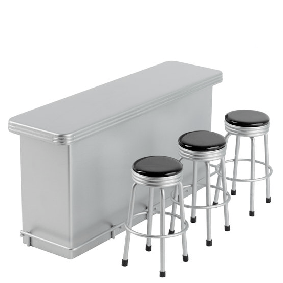 Retro Dollhouse Miniature Counter with Stools