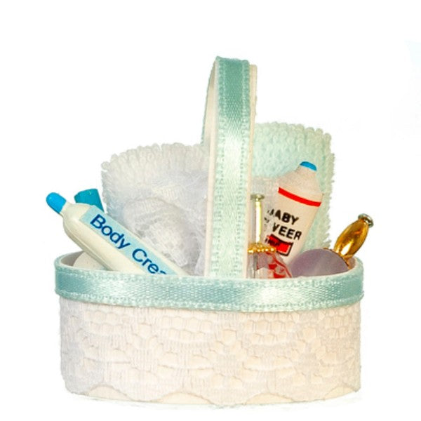 Dollhouse Miniature Blue Bath Accessory Basket