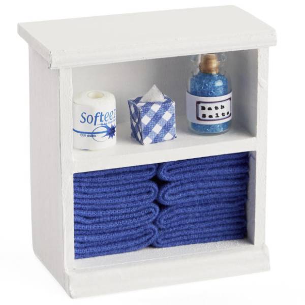 Dollhouse Miniature Dark Blue Accented Small Bath Cabinet