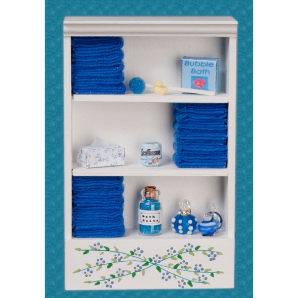 Dollhouse Miniature Dark Blue Accented Bath Cabinet