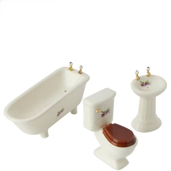 3-Piece Ceramic Dollhouse Miniature Bathroom Set
