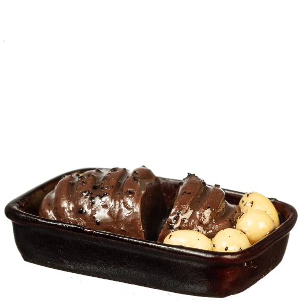 Dollhouse Miniature Beef & Potatoes in a Tray