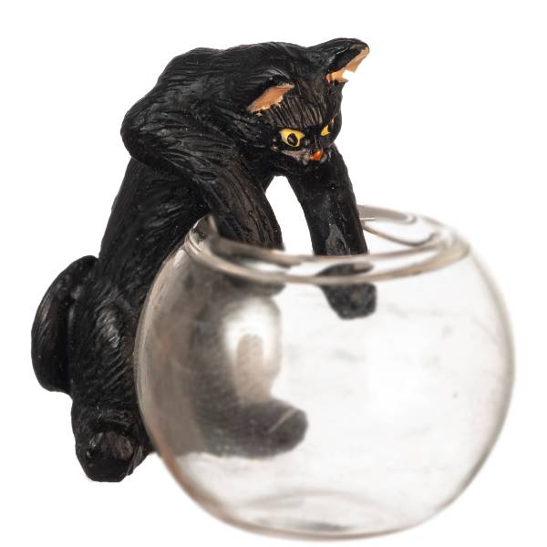 Dollhouse Miniature Reaching Black Cat