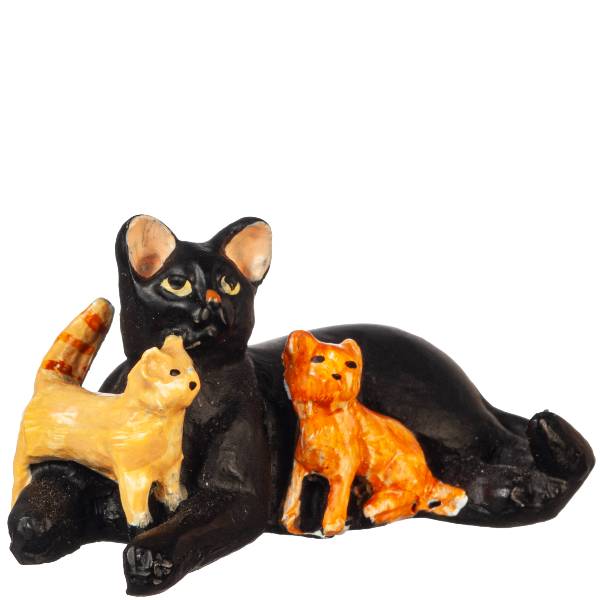 Dollhouse Miniature Black Cat with Kittens