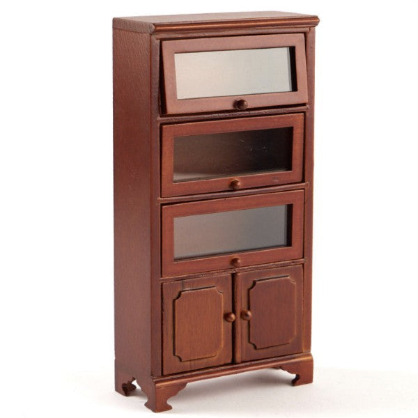 Walnut Dollhouse Miniature Bookcase with Dust Doors