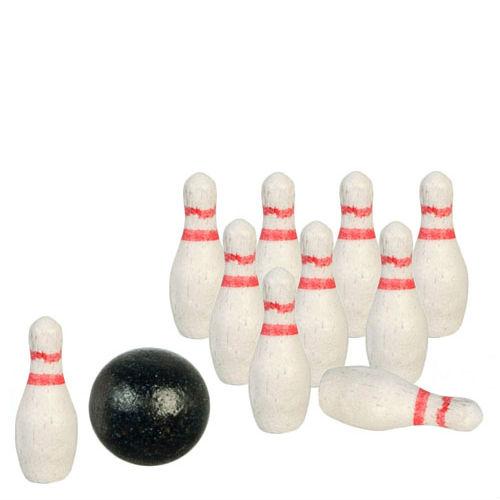 Dollhouse Miniature Bowling Pins with Ball