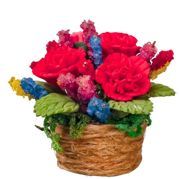 Dollhouse Miniature Carnations in a Basket