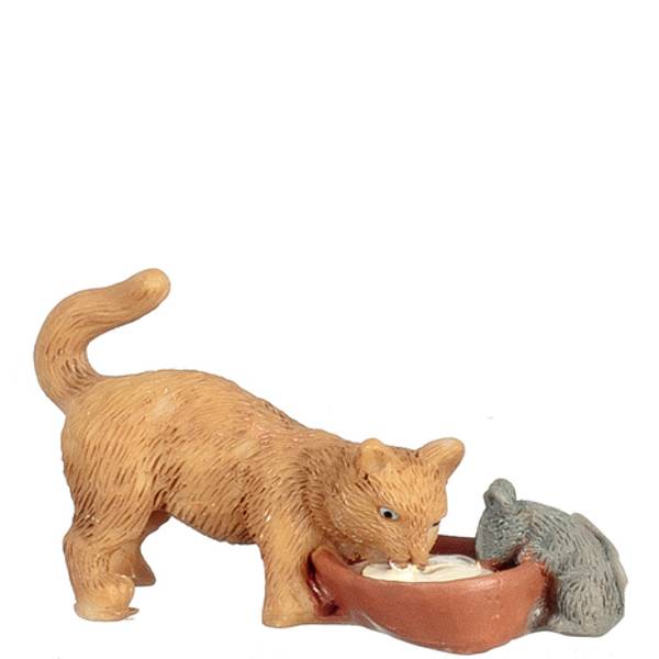 Dollhouse Miniature Cat & Mouse Drinking Milk