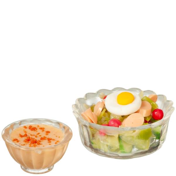 Dollhouse Miniature Chef Salad with Thousand Island Dressing