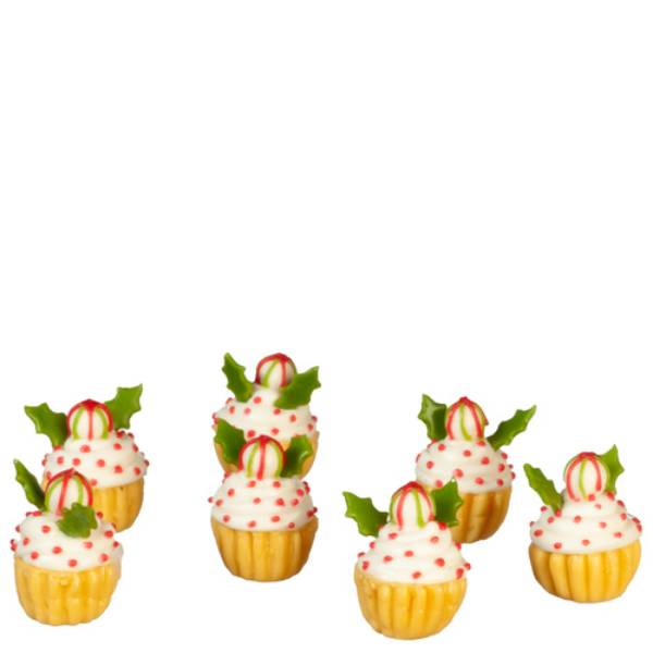 7 Dollhouse Miniature Christmas Cupcakes