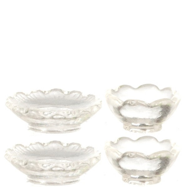 4 Dollhouse Miniature Clear Bowls