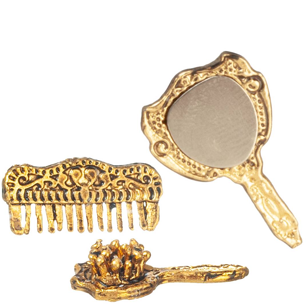 Dollhouse Miniature Brush, Comb & Hand Mirror