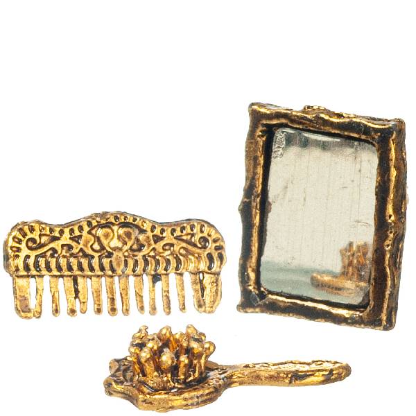 Dollhouse Miniature Antique Brush, Comb & Mirror