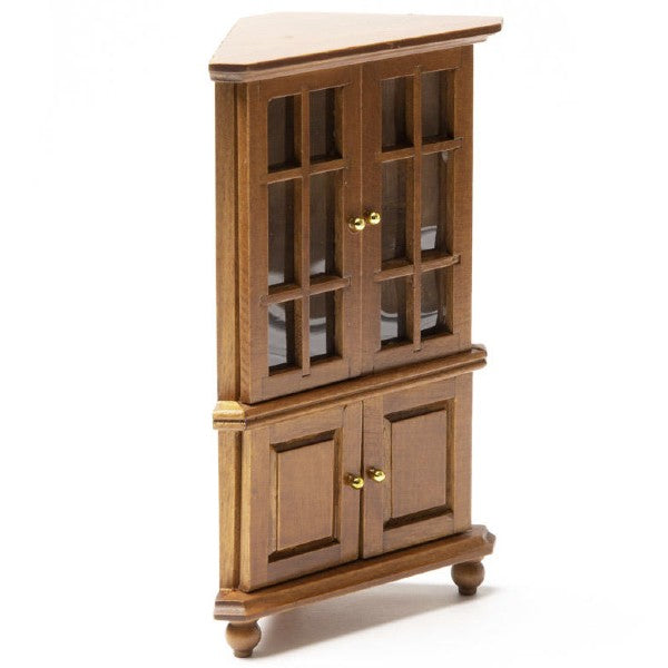 Walnut Dollhouse Miniature Corner Cabinet Hutch