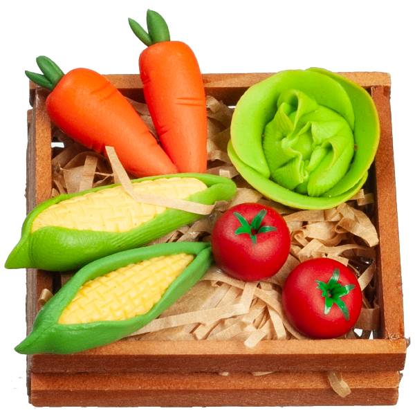Crate of Dollhouse Miniature Vegetables