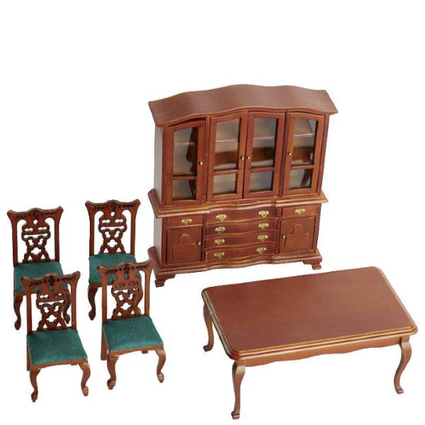 6-Piece Walnut Dollhouse Miniature Dining Room Set