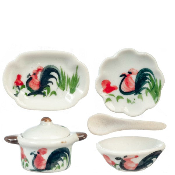 Dollhouse Miniature Ceramic Chickens Dinner Set