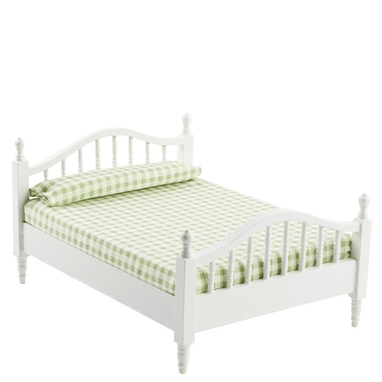 White Dollhouse Miniature Double Bed