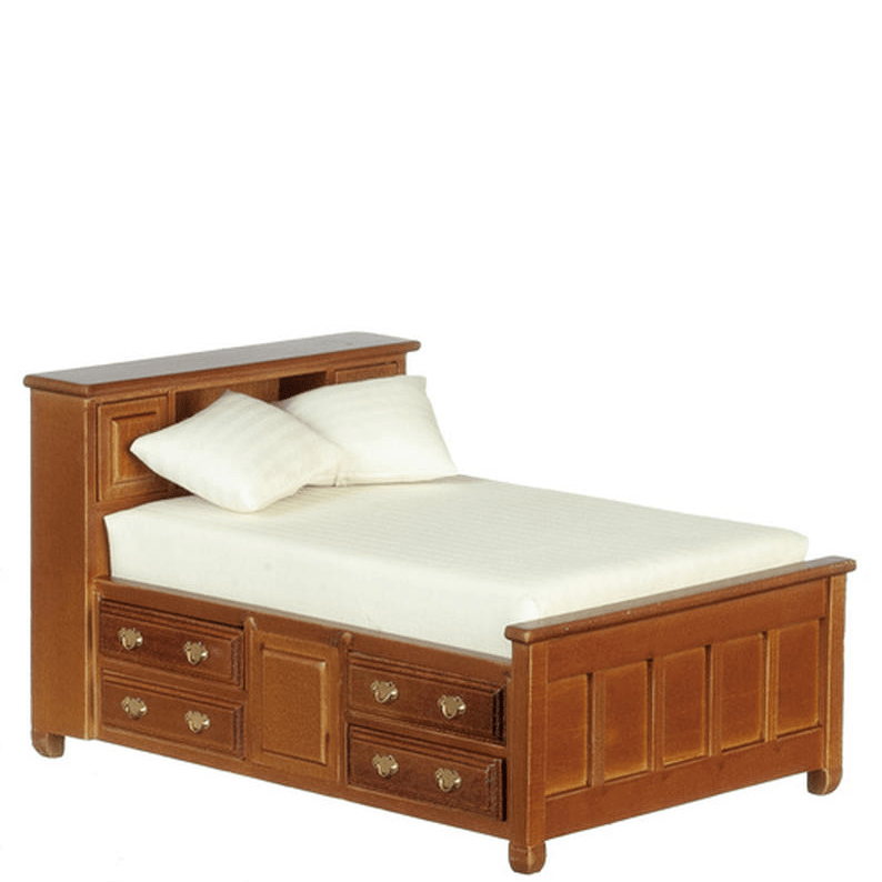 Walnut Dollhouse Miniature Double Bed