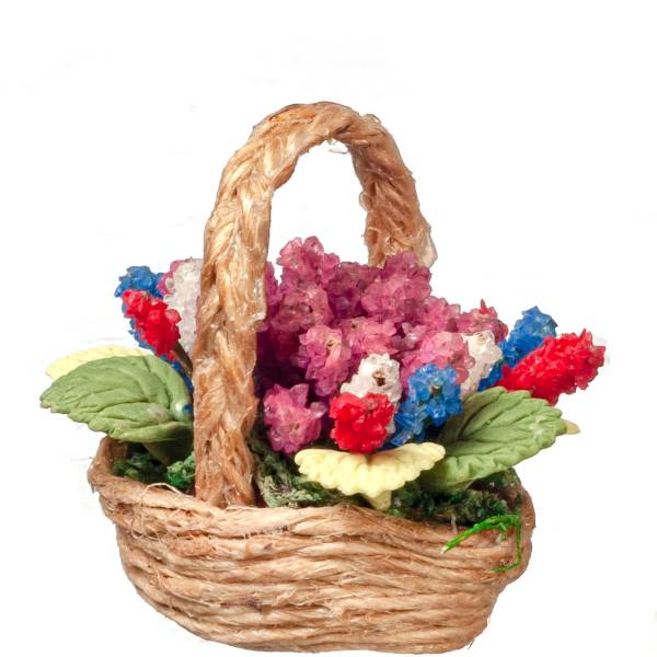Dollhouse Miniature Floral Arrangement in a Basket