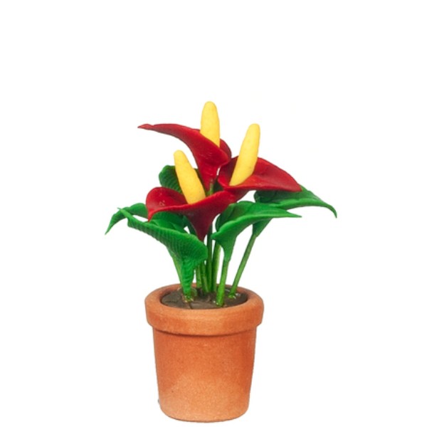 Dollhouse Miniature Anthurium in a Clay Pot