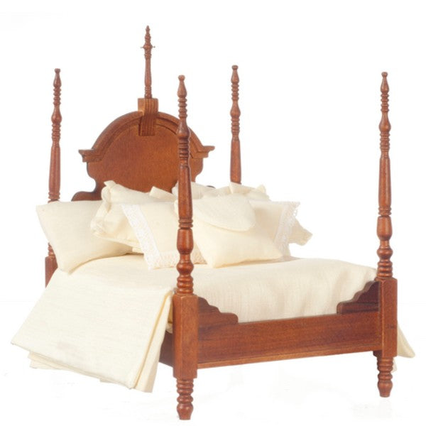 Walnut Dollhouse Miniature Four-Post Bed