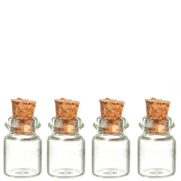 4 Dollhouse Miniature Glass Bottles