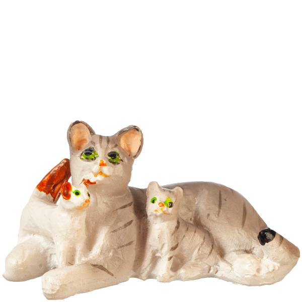 Dollhouse Miniature Gray Cat with Kittens
