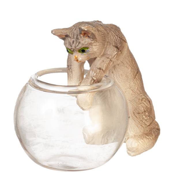 Dollhouse Miniature Reaching Gray Cat