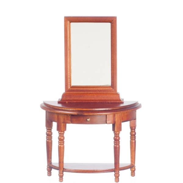 Walnut Dollhouse Miniature Hall Table with Mirror